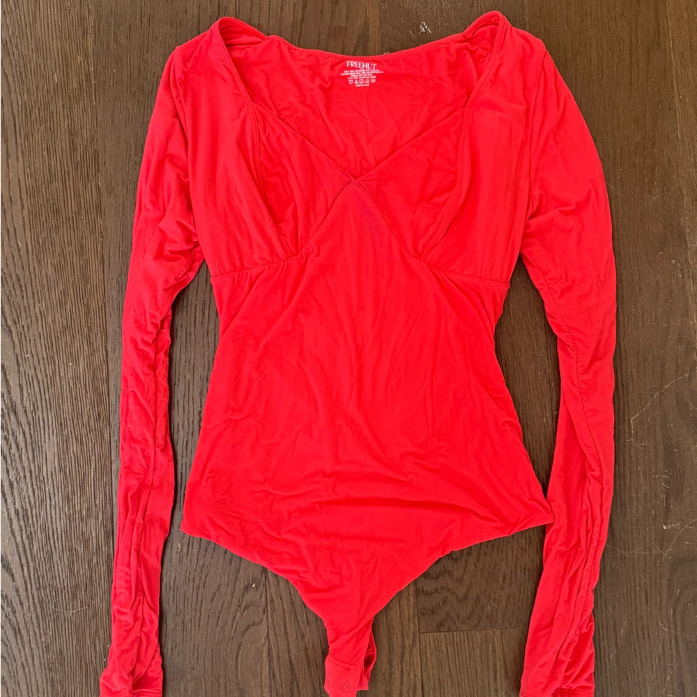 Red V neck Bodysuit